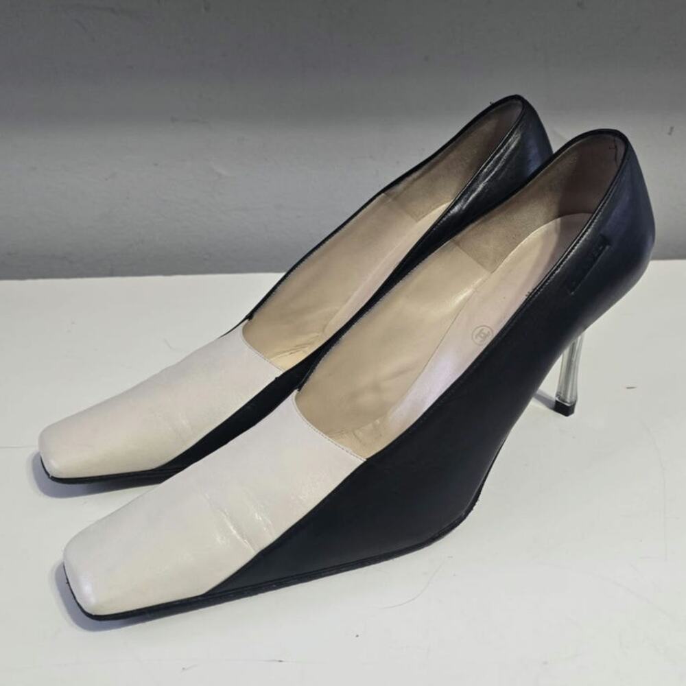Vintage Chanel black & white square Toe pumps sz 38.5 /7.5 - Picture 5 of 9